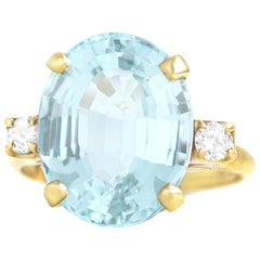 Aquamarine and Diamond Set Gold Ring