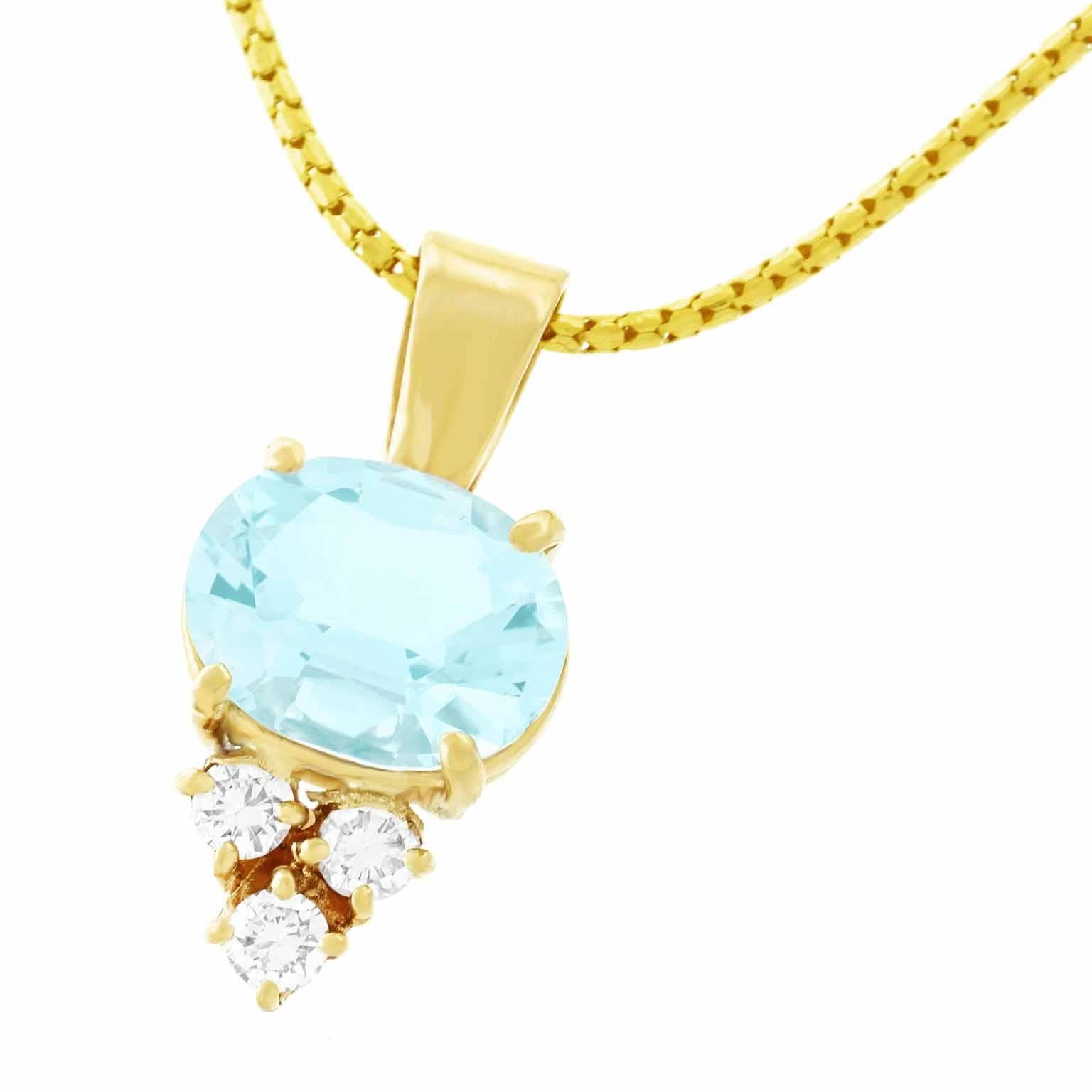 Aquamarine and Diamond Set Pendant with Chain In Excellent Condition In Litchfield, CT