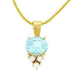 Aquamarine and Diamond Set Pendant with Chain