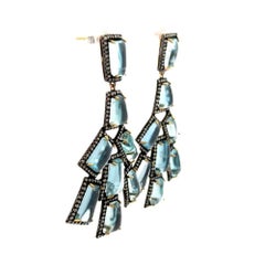 Aquamarine and Diamond Silver and Gold Statement Vintage Drop Earrings