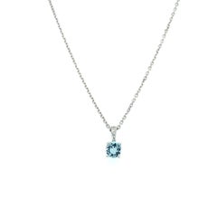 Aquamarine and diamond solitaire pendant necklace 18k white gold