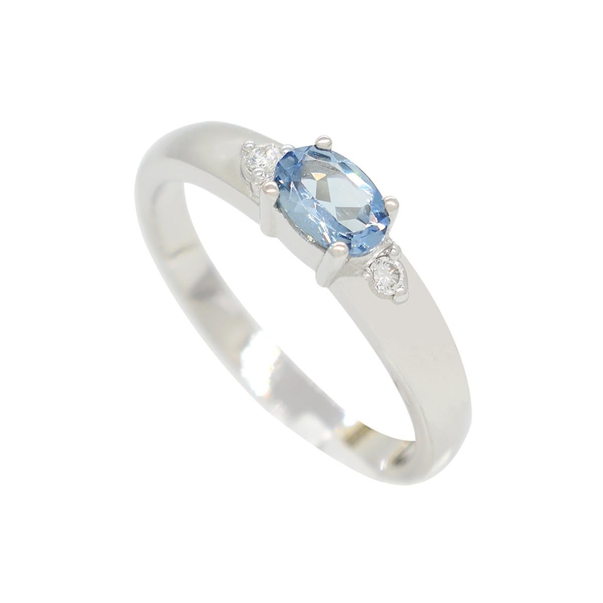 Contemporary Aquamarine and Diamond Stackable Ring East-West Style in Solid White Gold For Sale