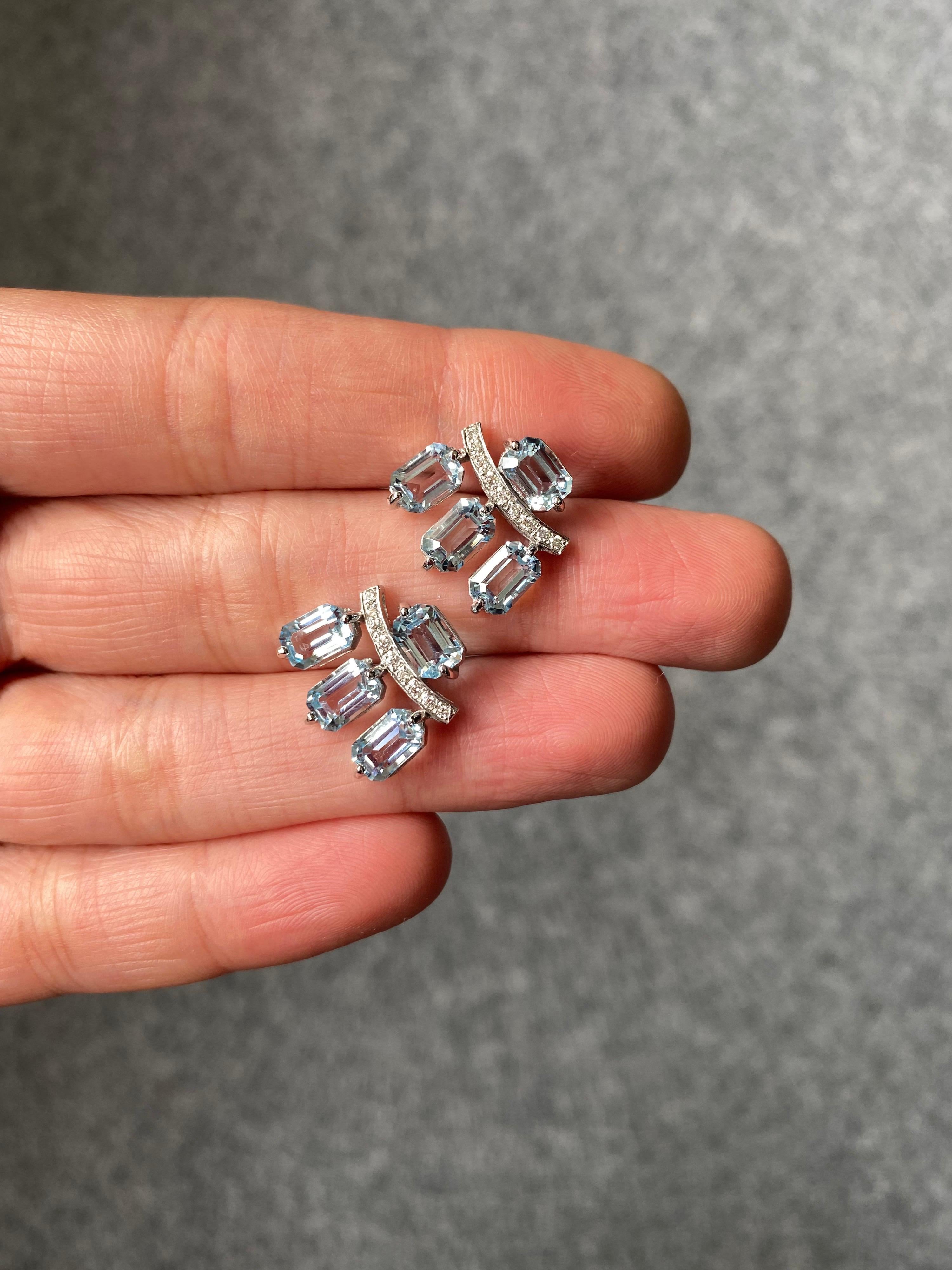 Art Deco Aquamarine and Diamond Stud Earrings