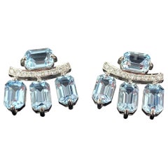 Aquamarine and Diamond Stud Earrings