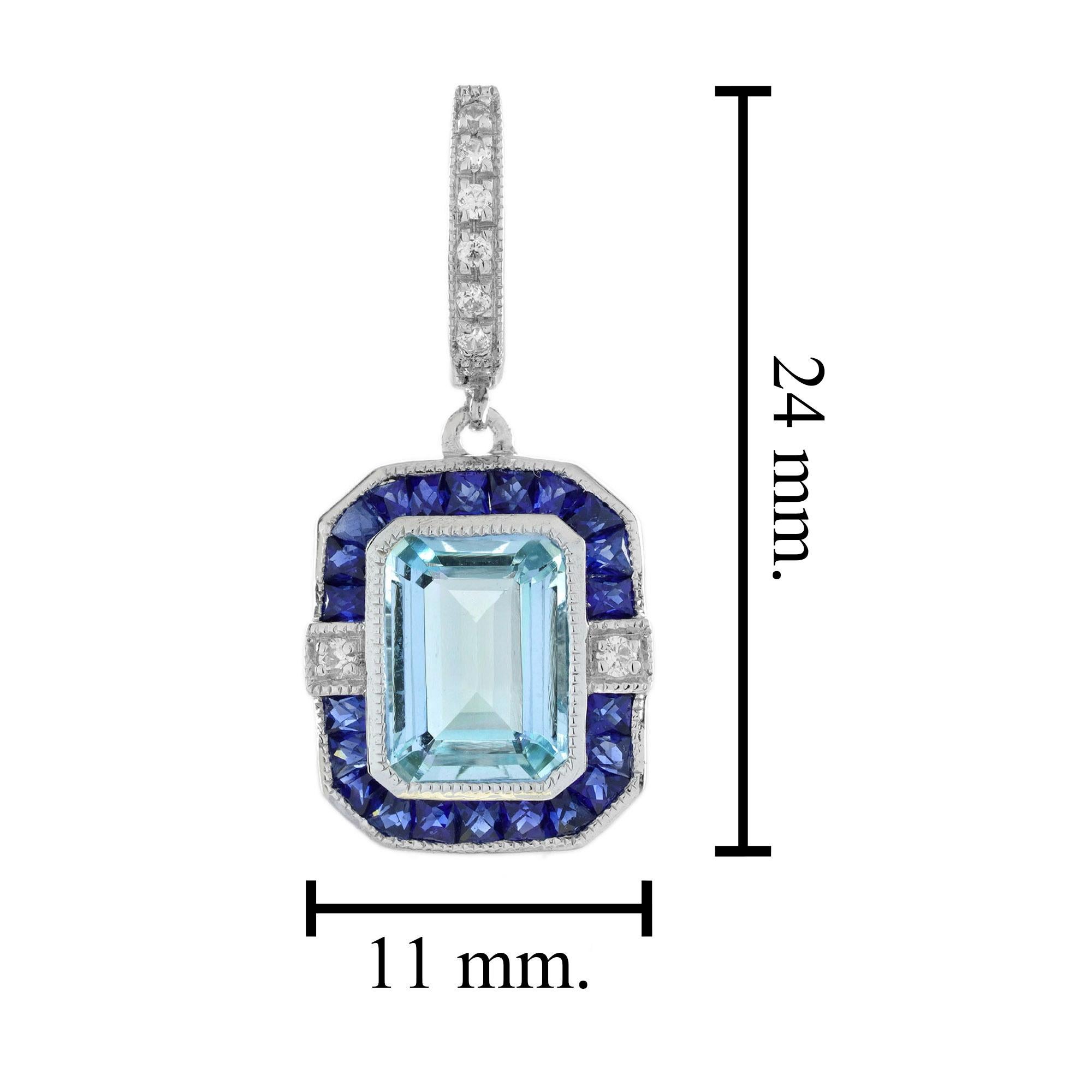 Orecchini pendenti in stile acquamarina e diamante in oro bianco 14K in vendita 2