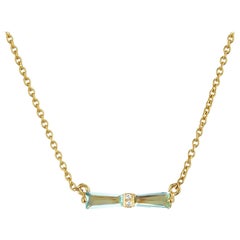 Aquamarine and Diamond Tapered Baguette Bow Necklace 18 Karat Gold