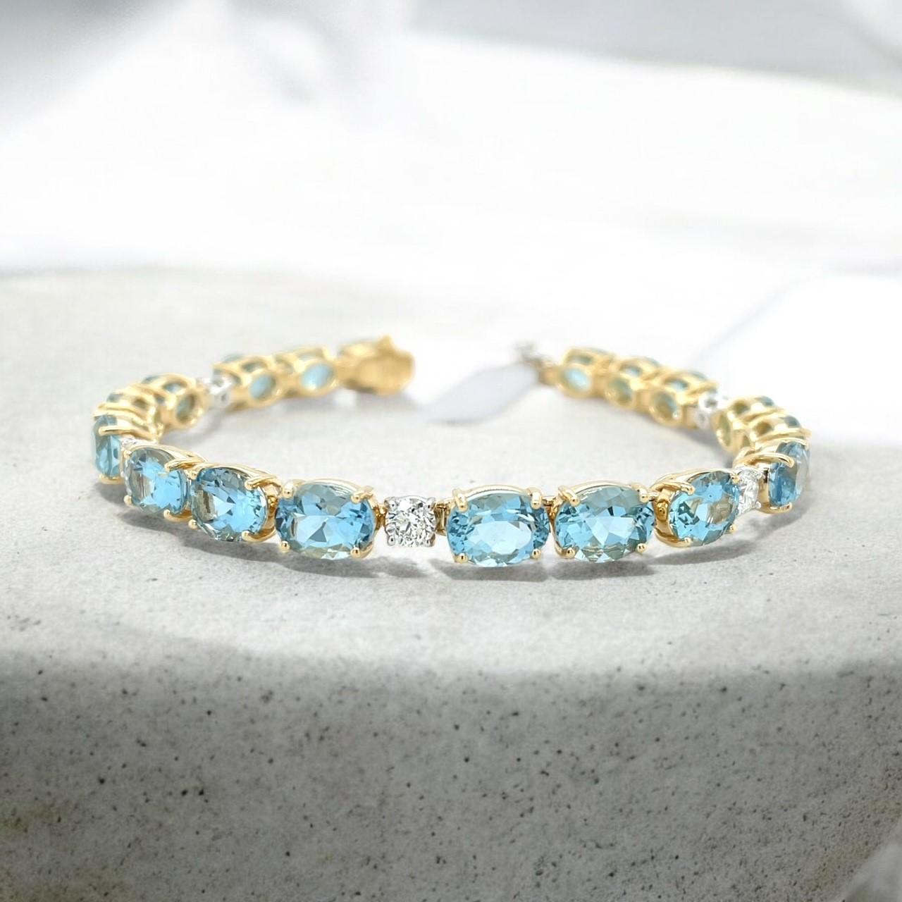 Aquamarin- und Diamant-Tennisarmband aus 18 Karat Gold, insgesamt 20,99 Karat im Angebot 2
