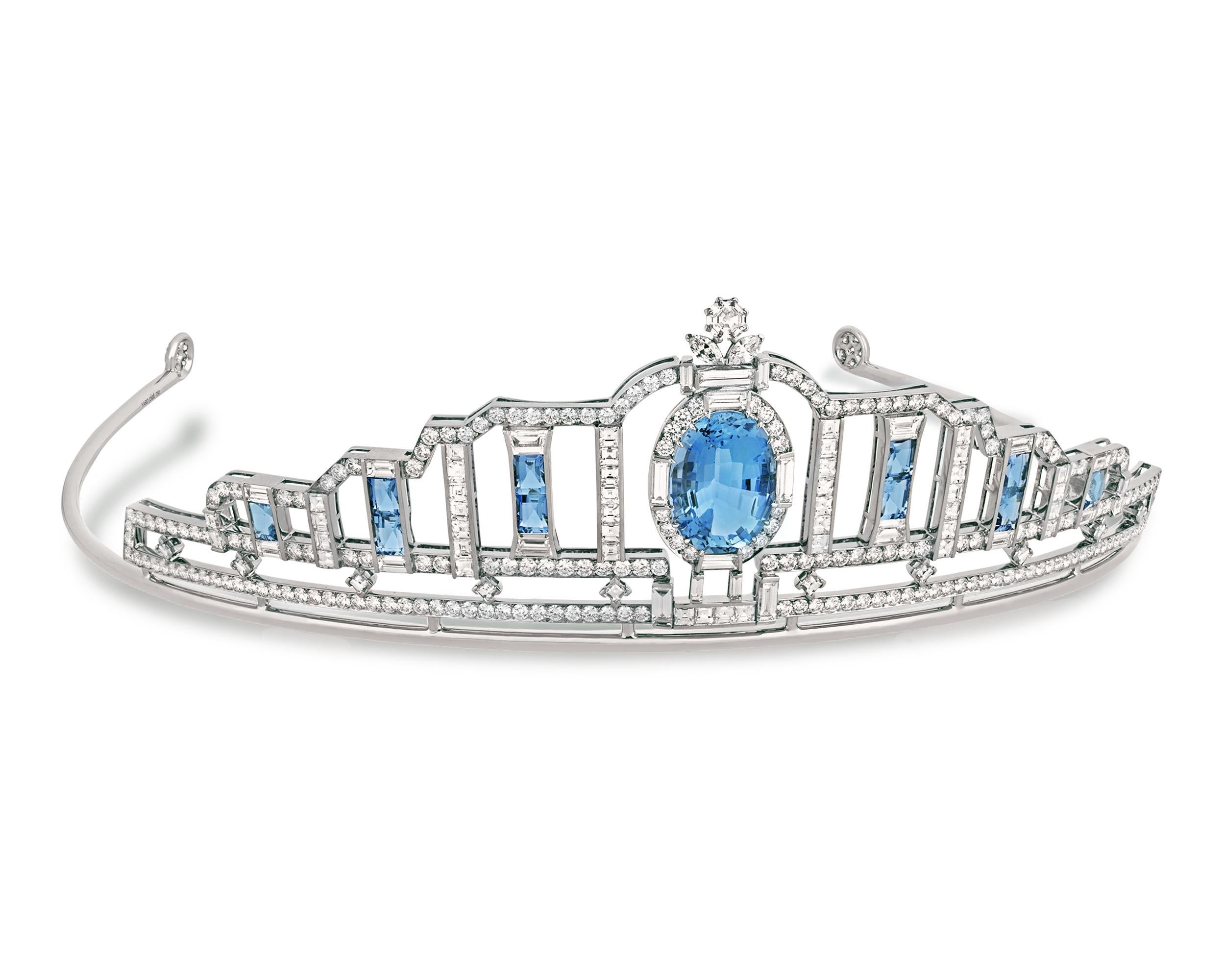 Moderne Aigue-marine et diadème en diamants de Raymond Yard en vente