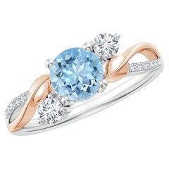 Aquamarine and Diamond Twisted Vine Ring Two Tone in 14K Solid Gold