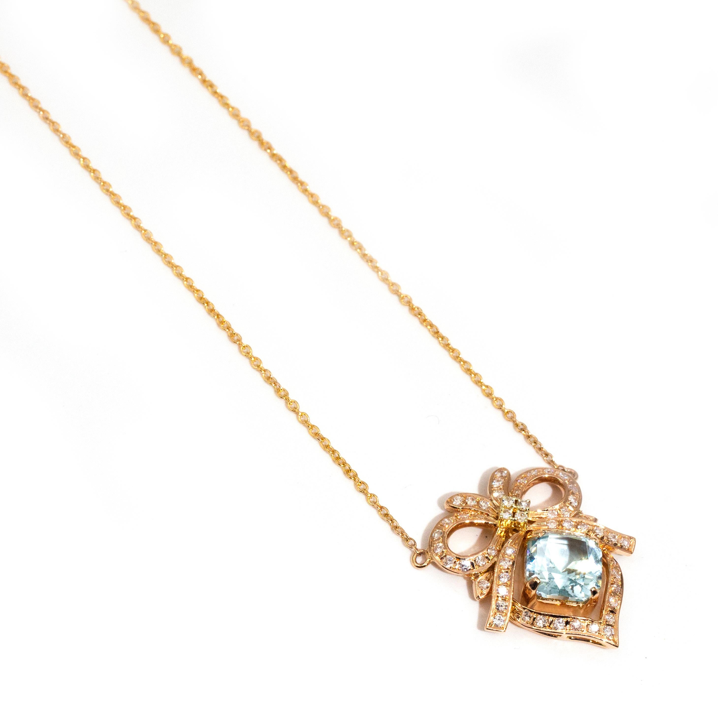 Aquamarine and Diamond Vintage 14 Carat Gold Necklet with 9 Carat Gold Chain 1