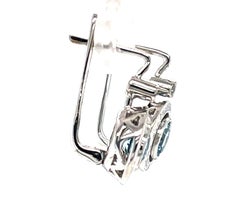 Aquamarine and Diamond Drop Earrings in White Gold Bezels with Clips