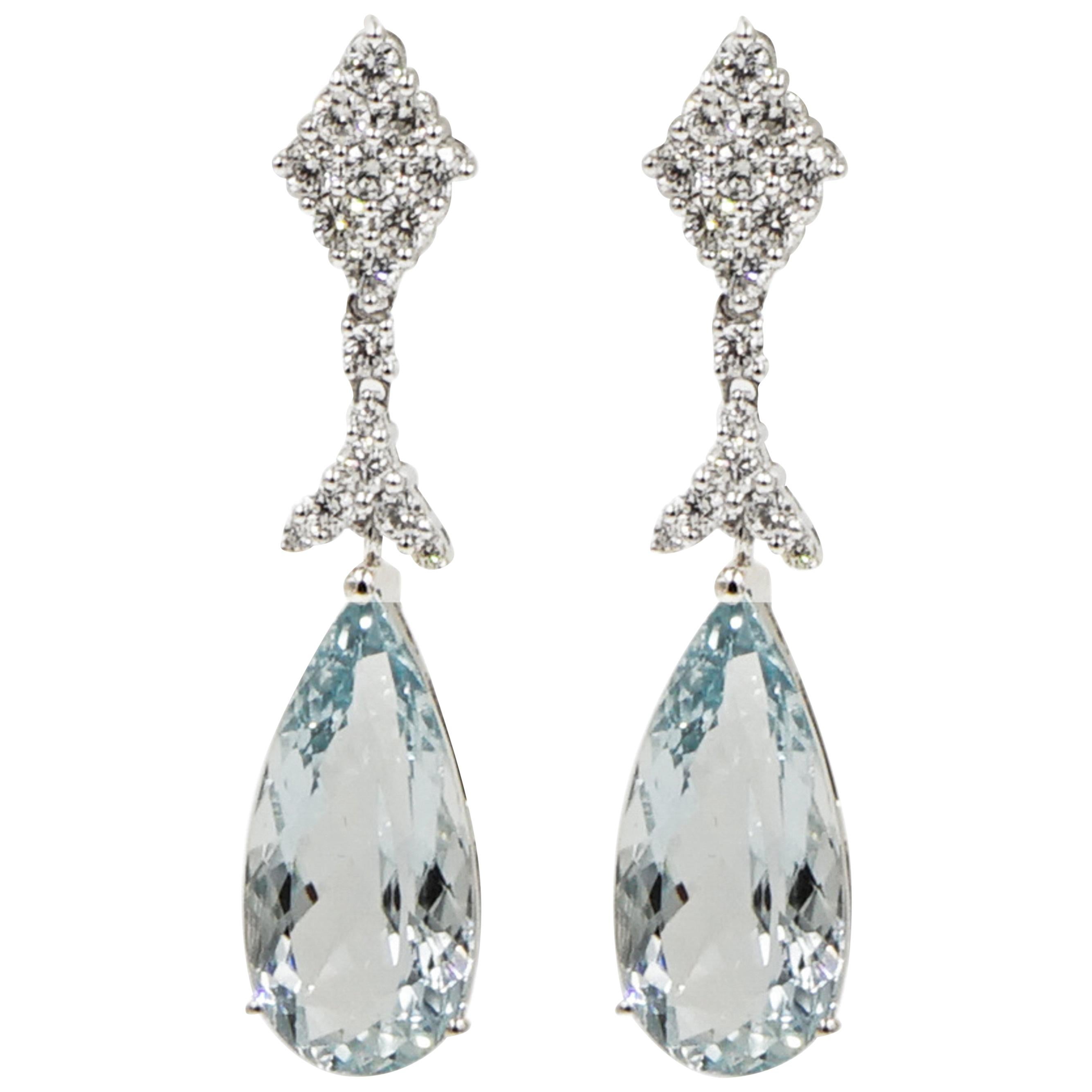 Aquamarine and Diamond White Gold Drop Earrings