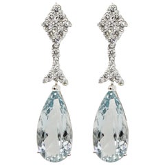 Aquamarine and Diamond White Gold Drop Earrings