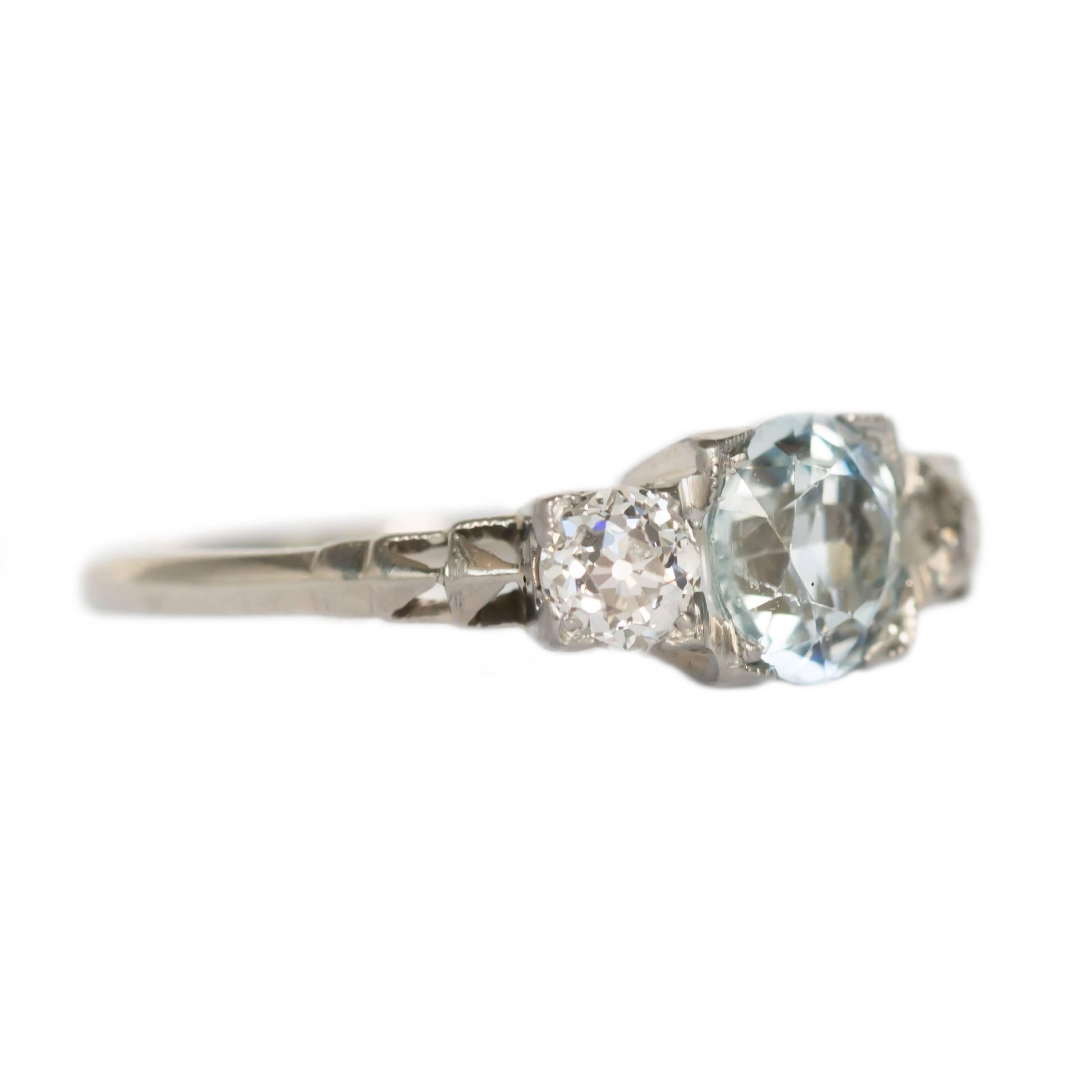 Art Deco Aquamarine and Diamond White Gold Engagement Ring