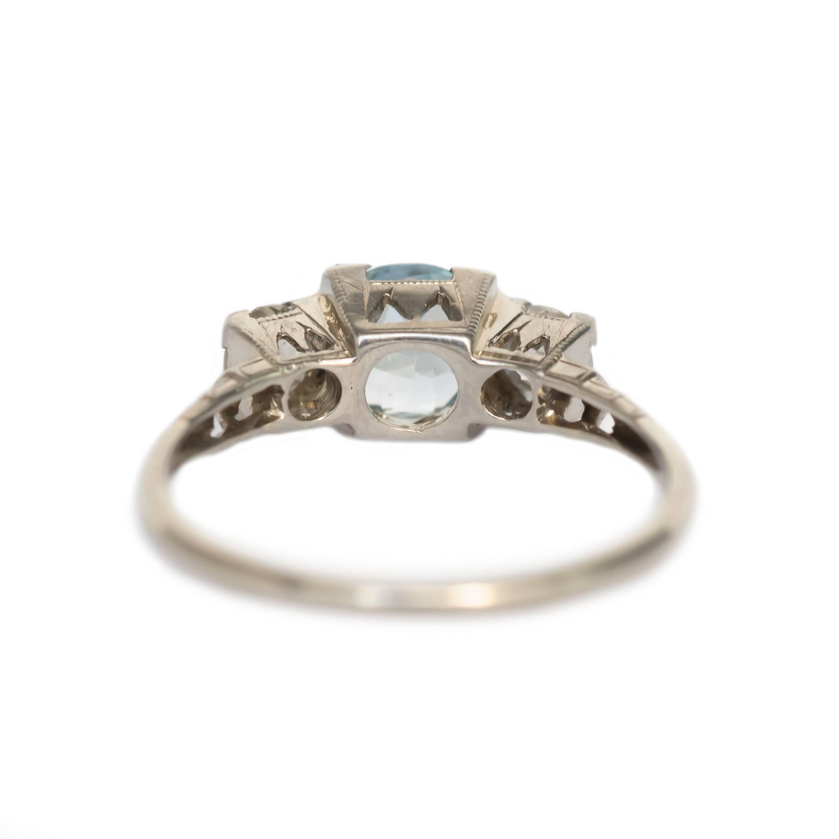 Aquamarine and Diamond White Gold Engagement Ring In Excellent Condition In Atlanta, GA