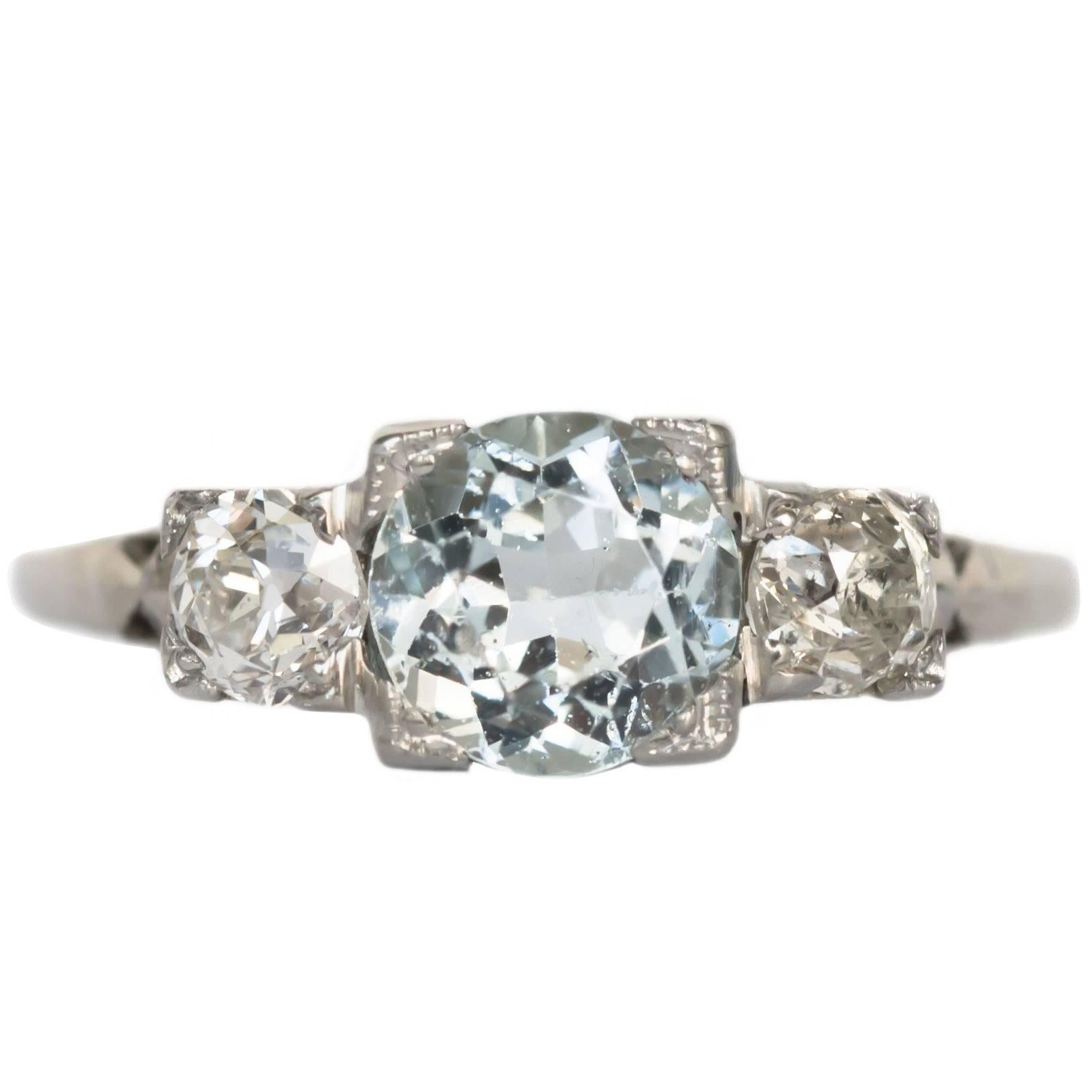 Aquamarine and Diamond White Gold Engagement Ring