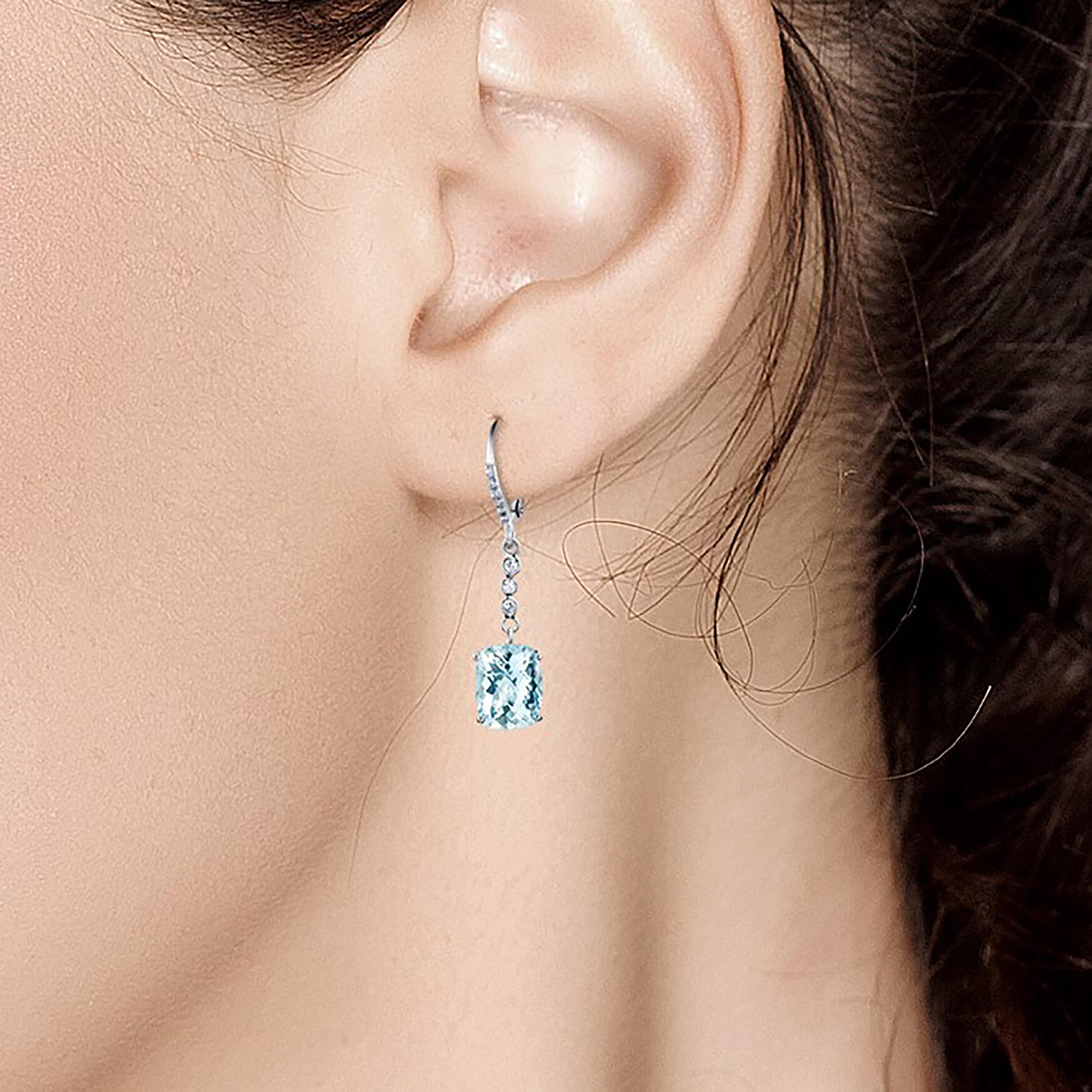 Aquamarine and Diamond White Gold Hoop Drop Earrings 1