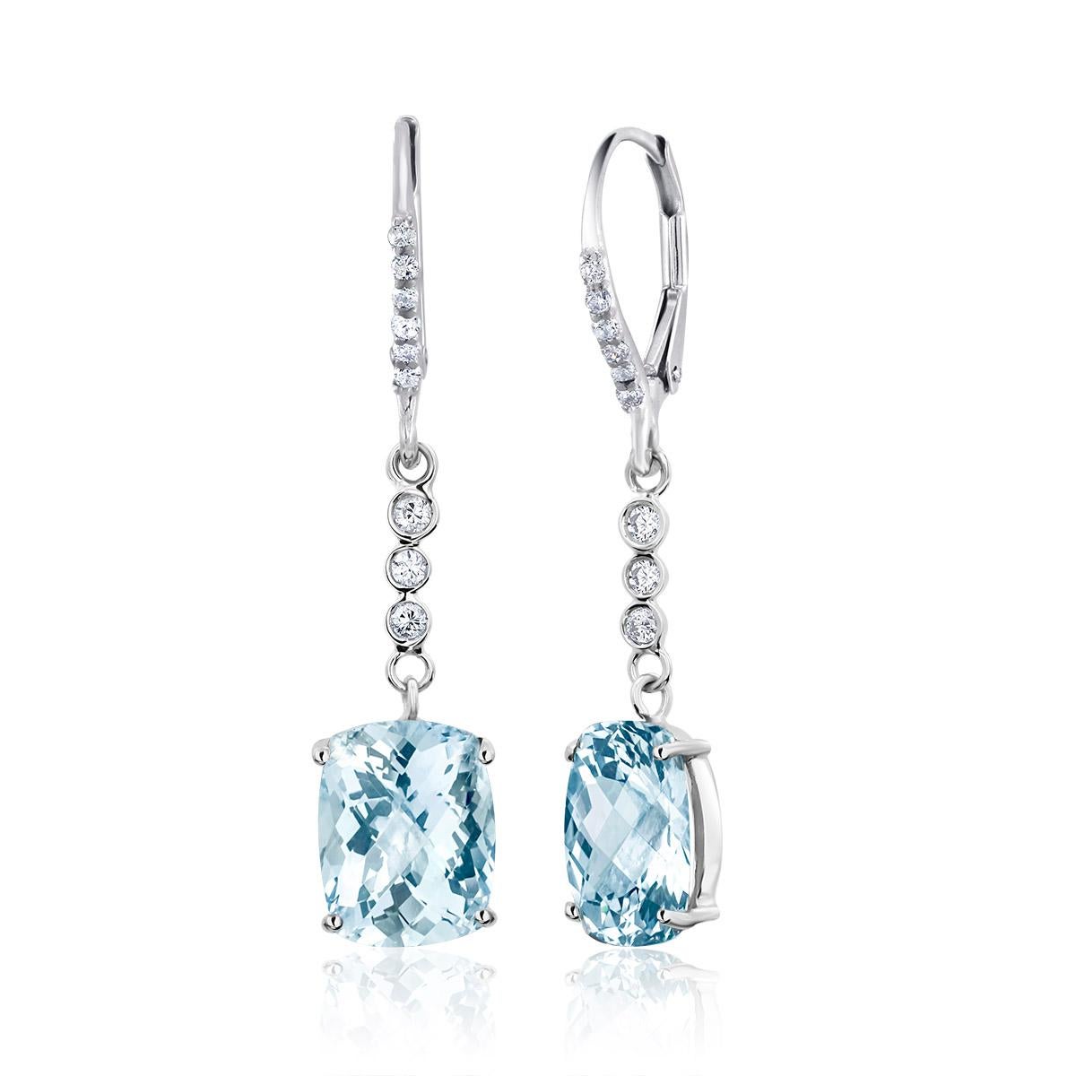 Contemporary Aquamarine and Diamond White Gold Hoop Drop Earrings