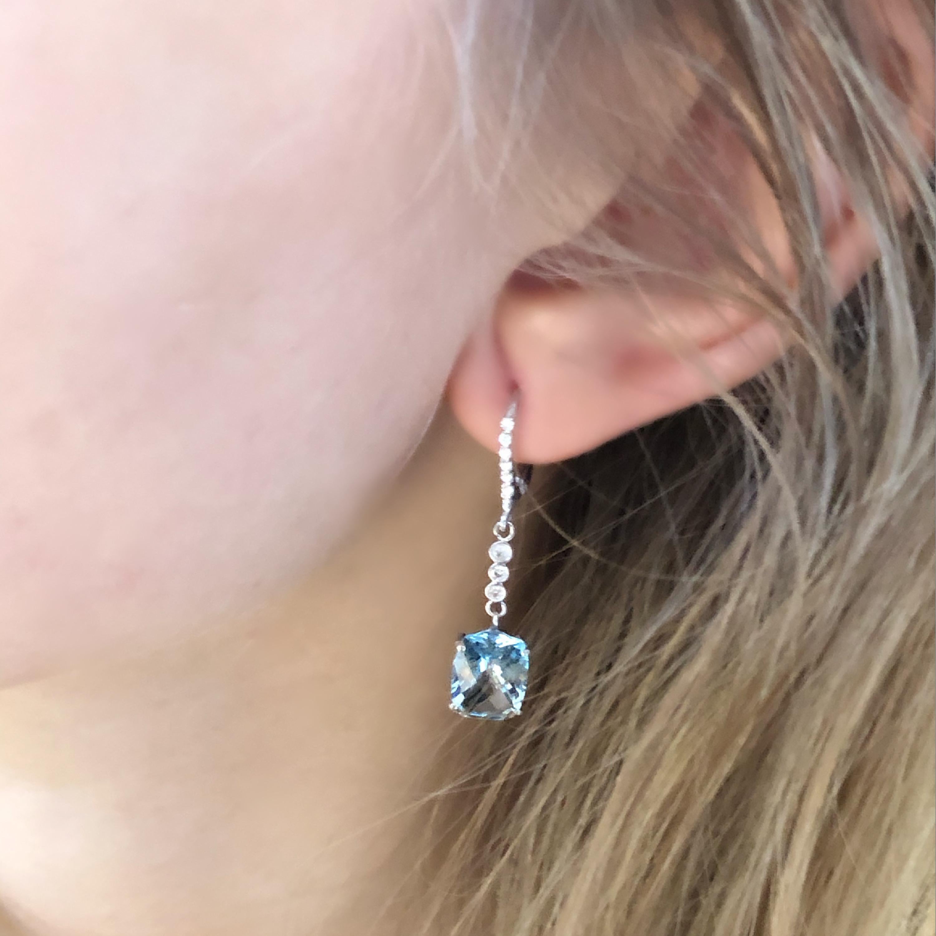 Women's Aquamarine and Diamond White Gold Hoop Drop Earrings