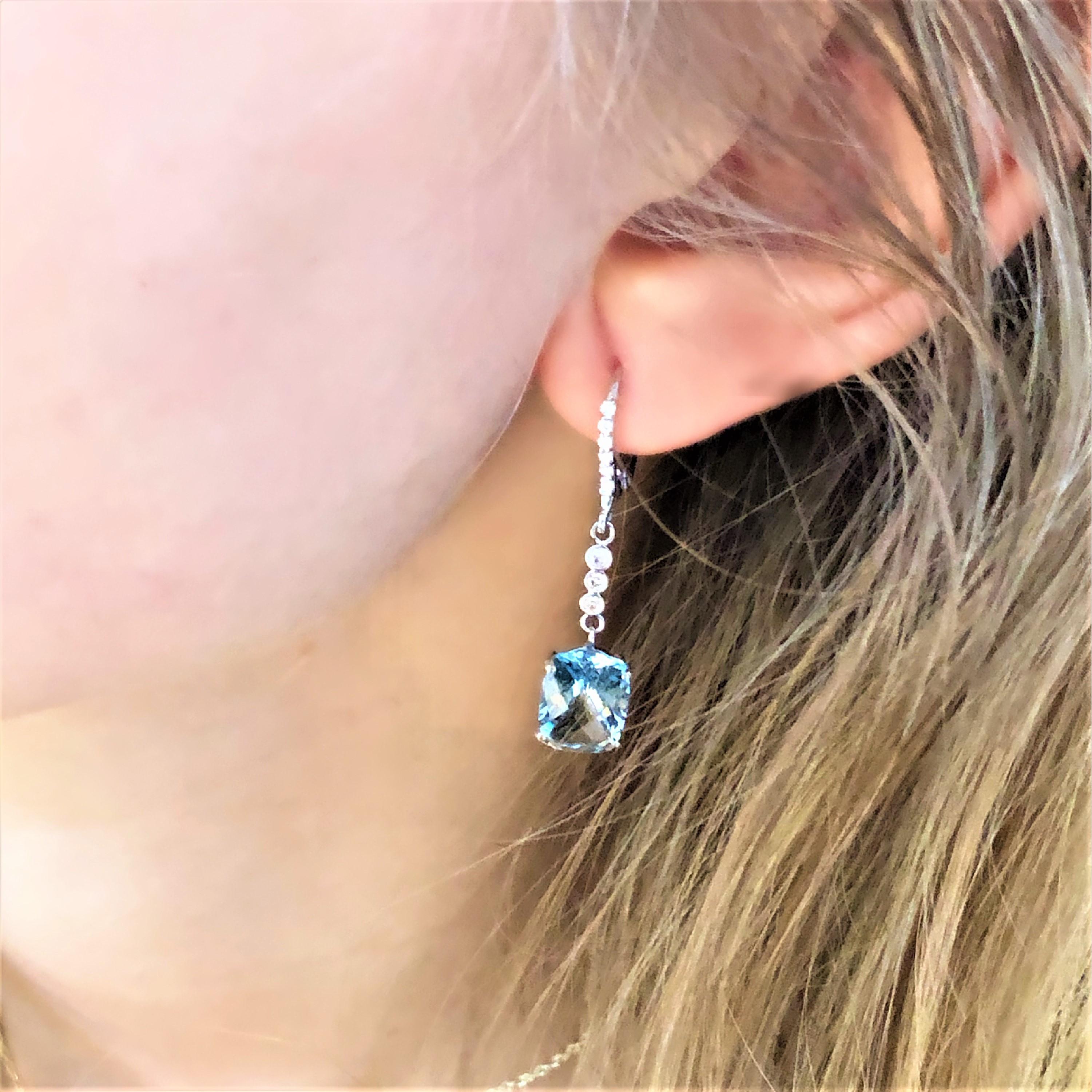 Aquamarine and Diamond White Gold Hoop Drop Earrings 2