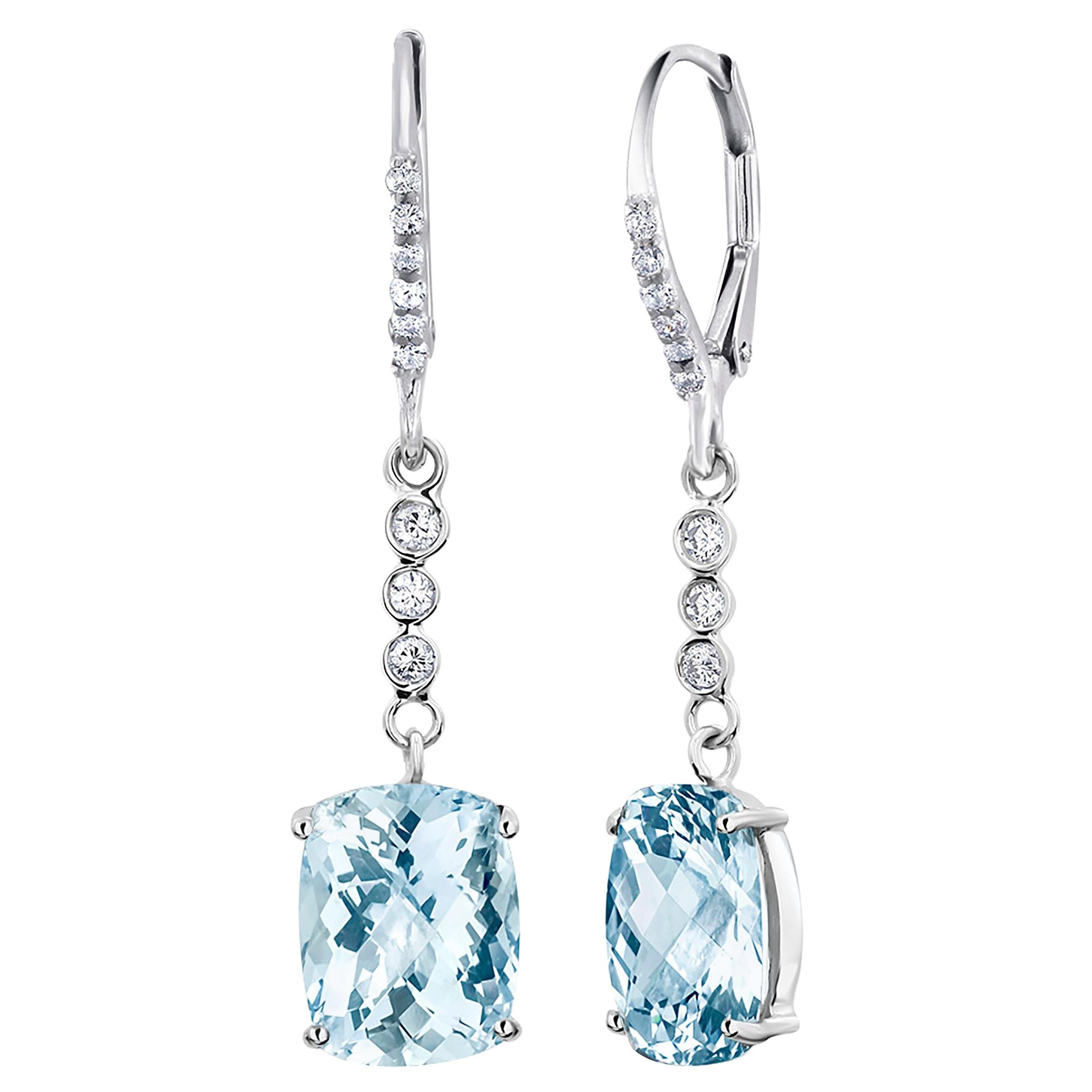 Aquamarine and Diamond White Gold Hoop Drop Earrings