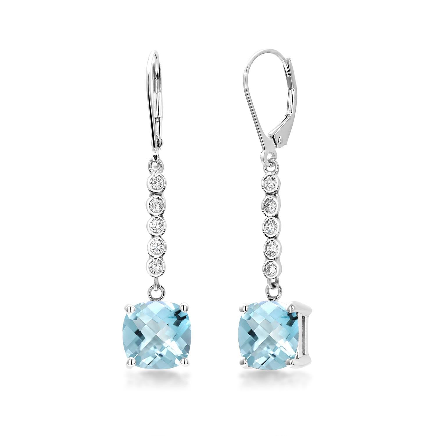 Contemporary Aquamarine and Diamond White Gold Leverback Hoop Drop Earrings