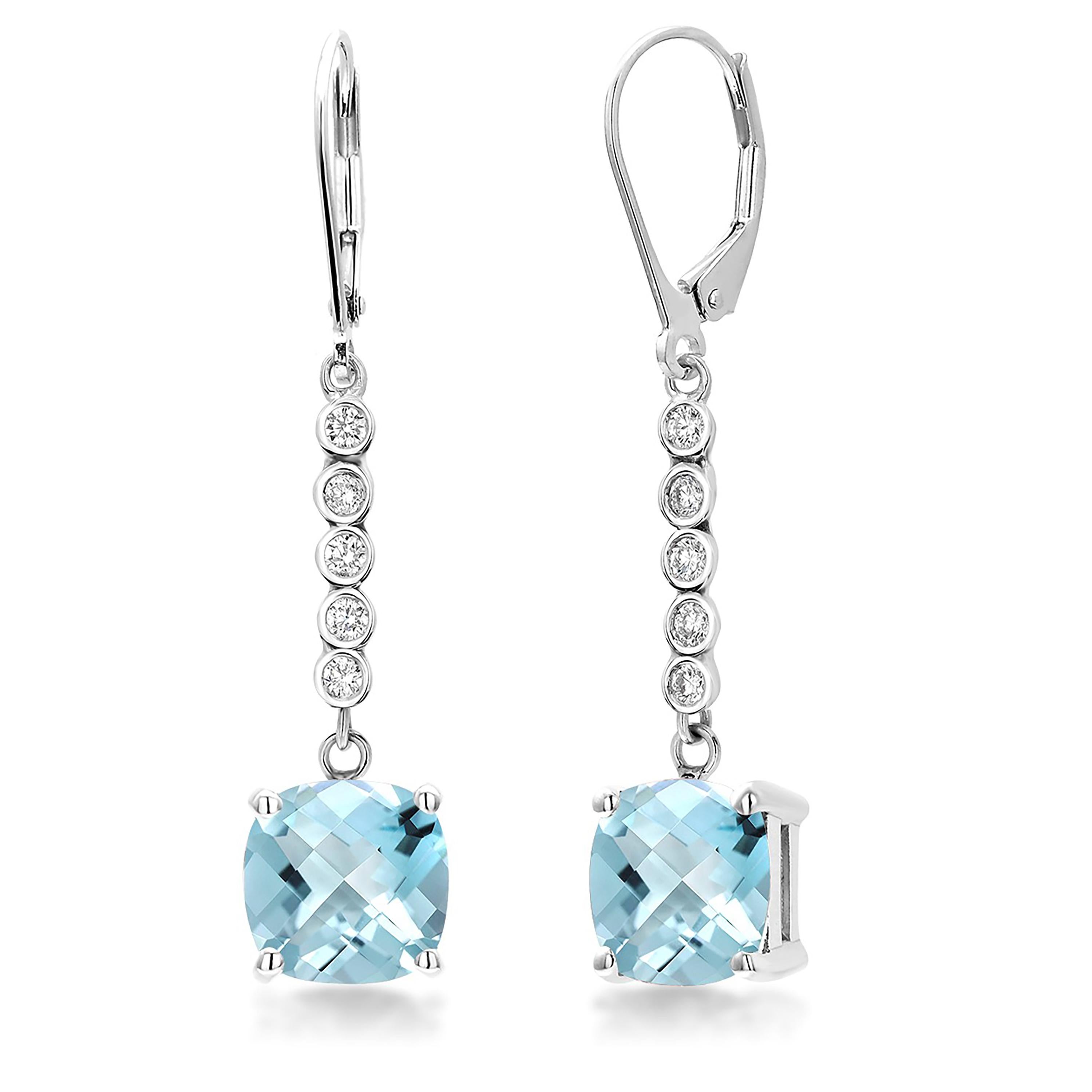 Aquamarine and Diamond White Gold Leverback Hoop Drop Earrings In New Condition In New York, NY