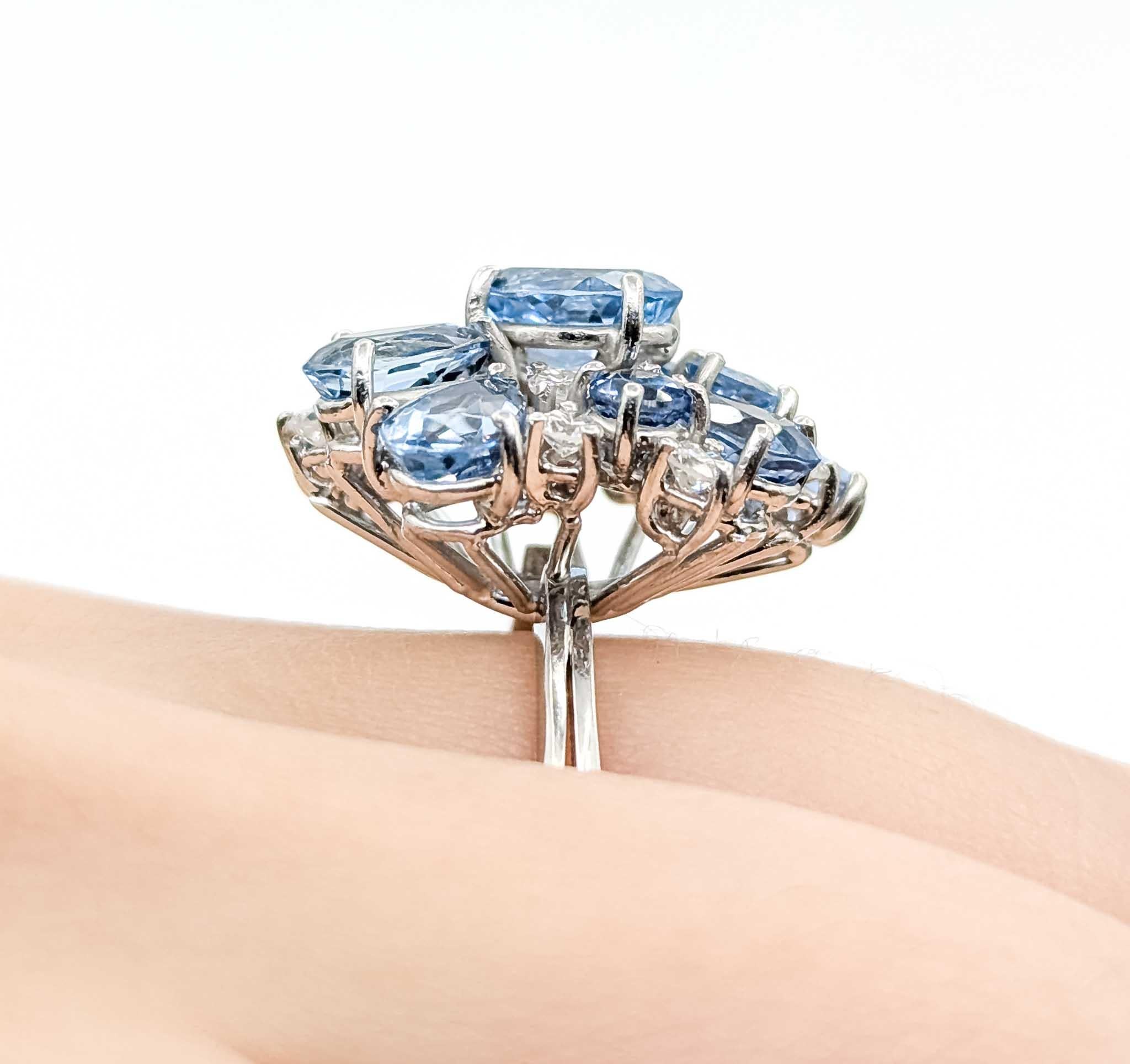 Anillo de oro blanco con aguamarina y diamantes Corte único en venta
