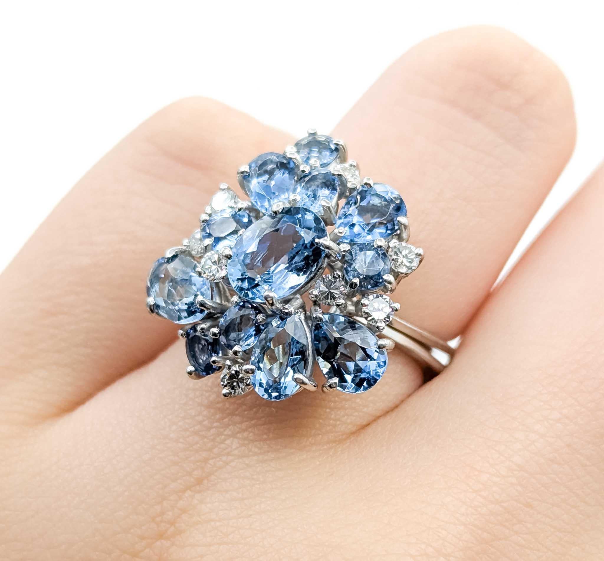 Anillo de oro blanco con aguamarina y diamantes en Excelente estado para la venta en Bloomington, MN