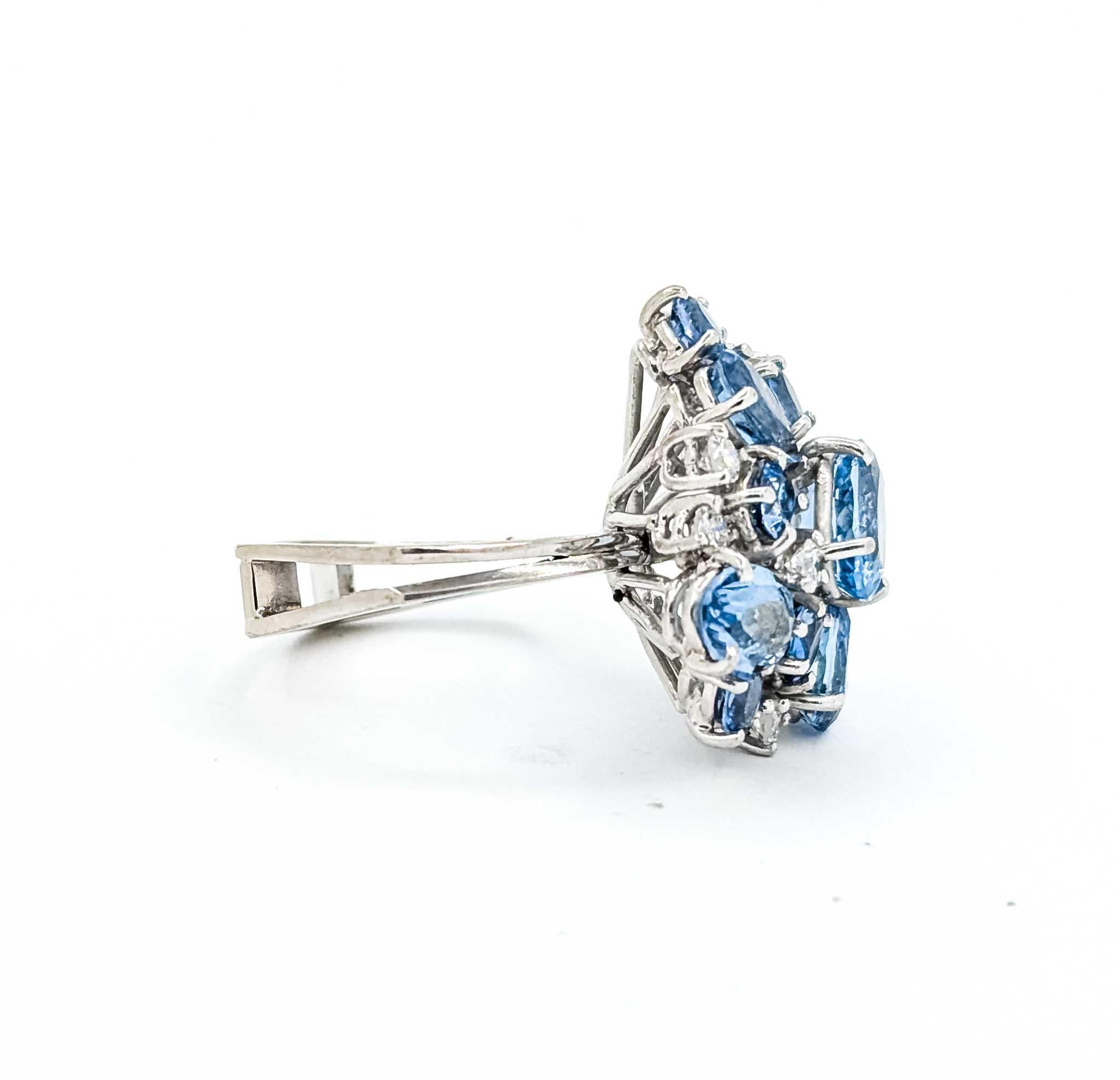 Anillo de oro blanco con aguamarina y diamantes en venta 1