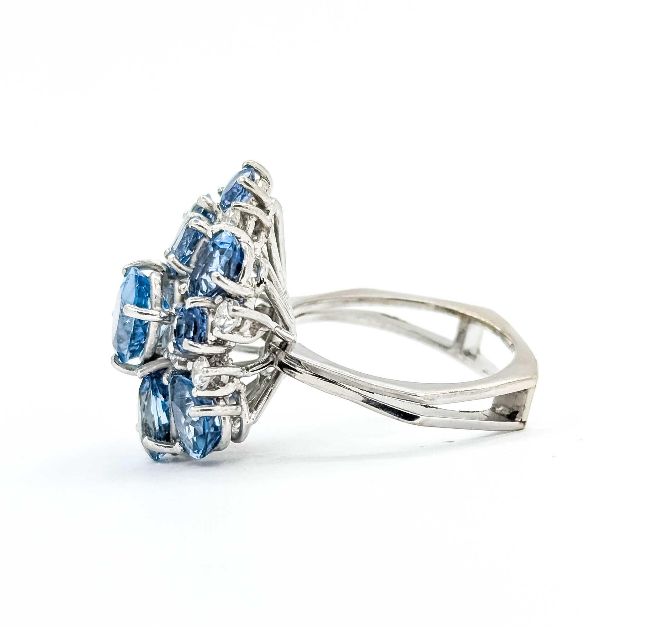 Anillo de oro blanco con aguamarina y diamantes en venta 3
