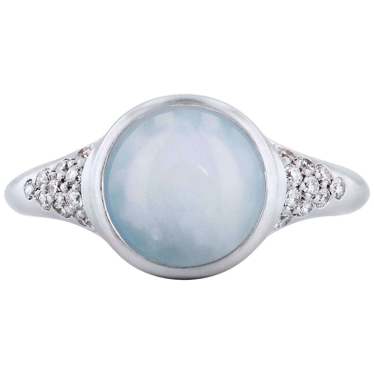 Aquamarine and Diamond White Gold Ring