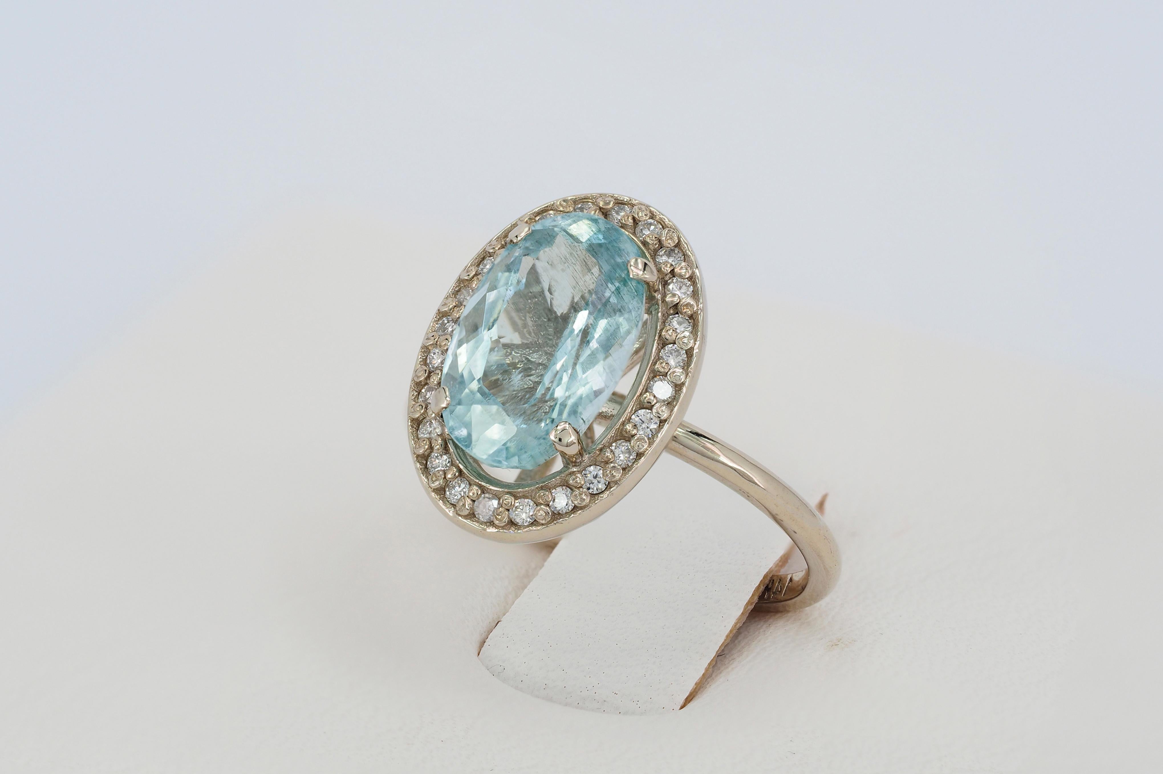For Sale:  Aquamarine and diamonds 14k gold ring 3