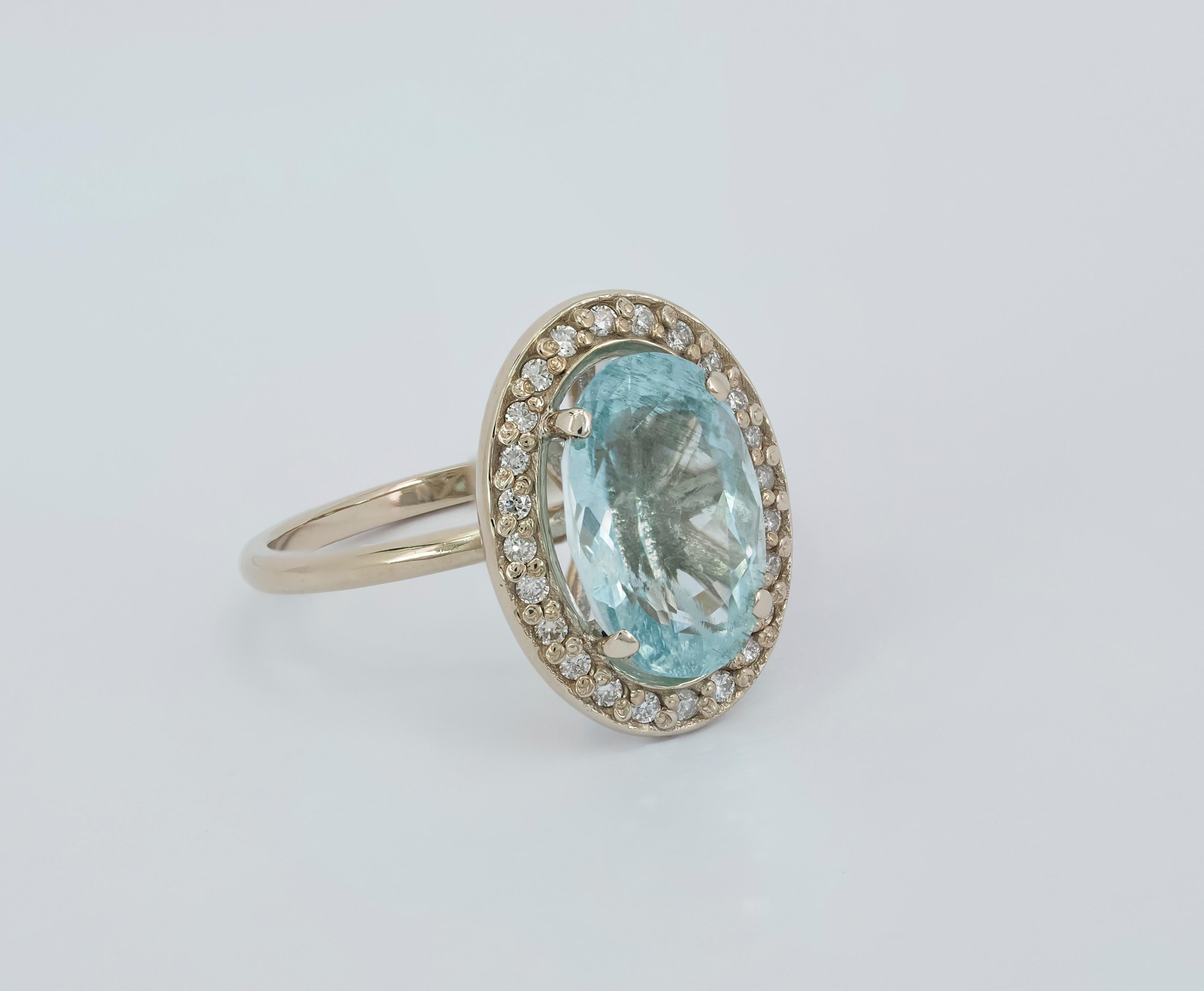For Sale:  Aquamarine and diamonds 14k gold ring 4