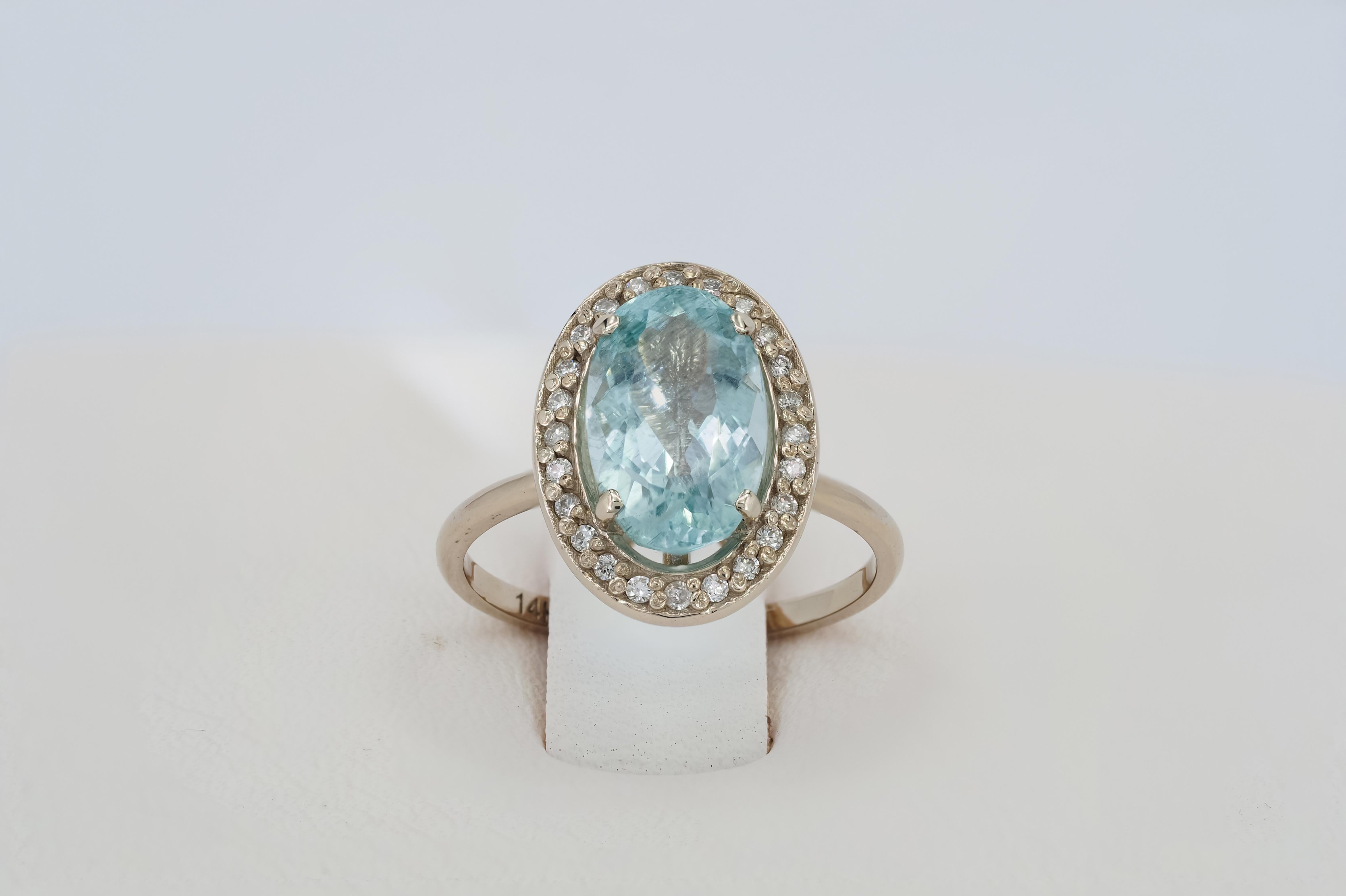 Im Angebot: Aquamarin und Diamanten 14k Gold Ring () 6