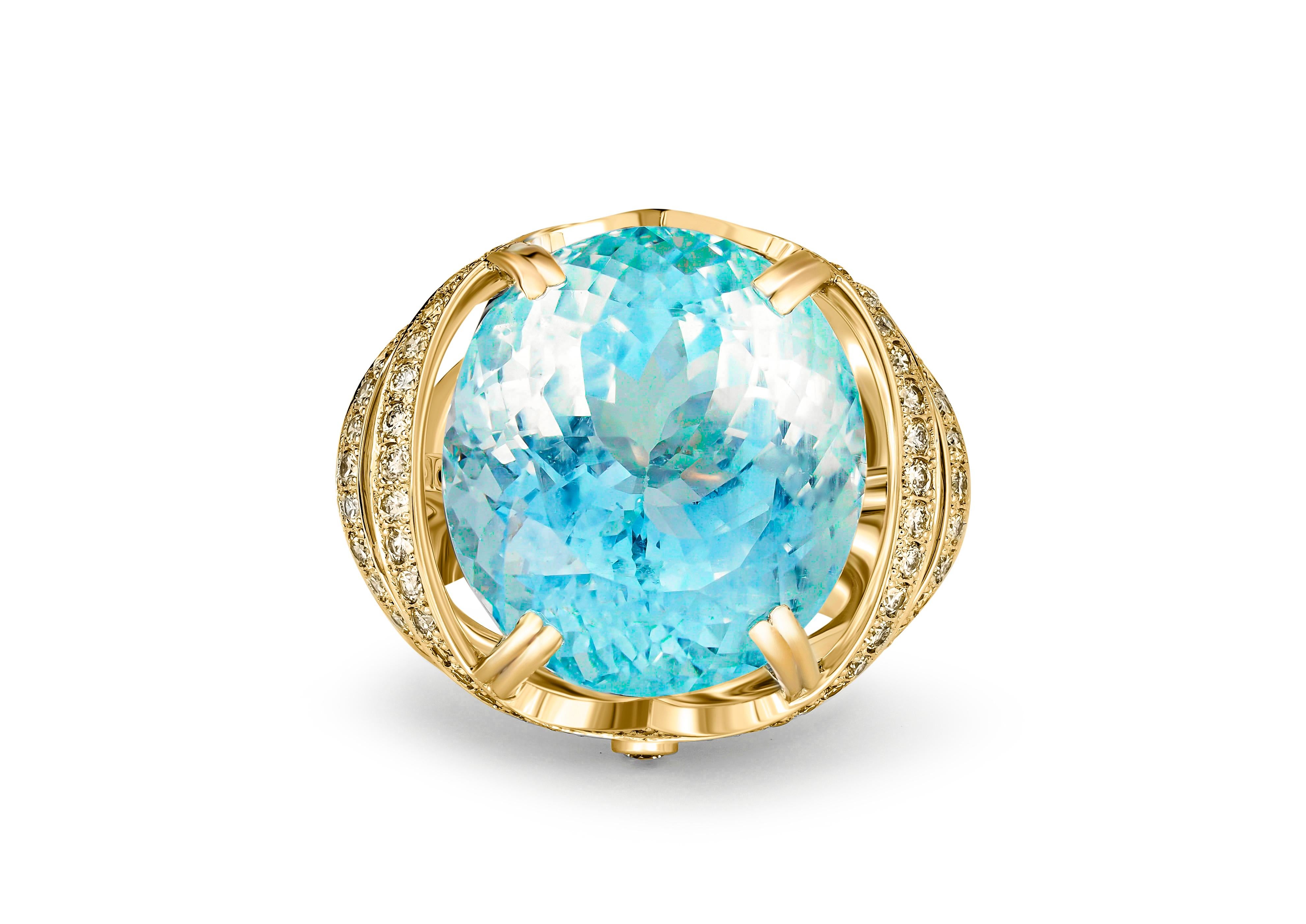 Women's Aquamarine and diamonds 18k gold ring For Sale