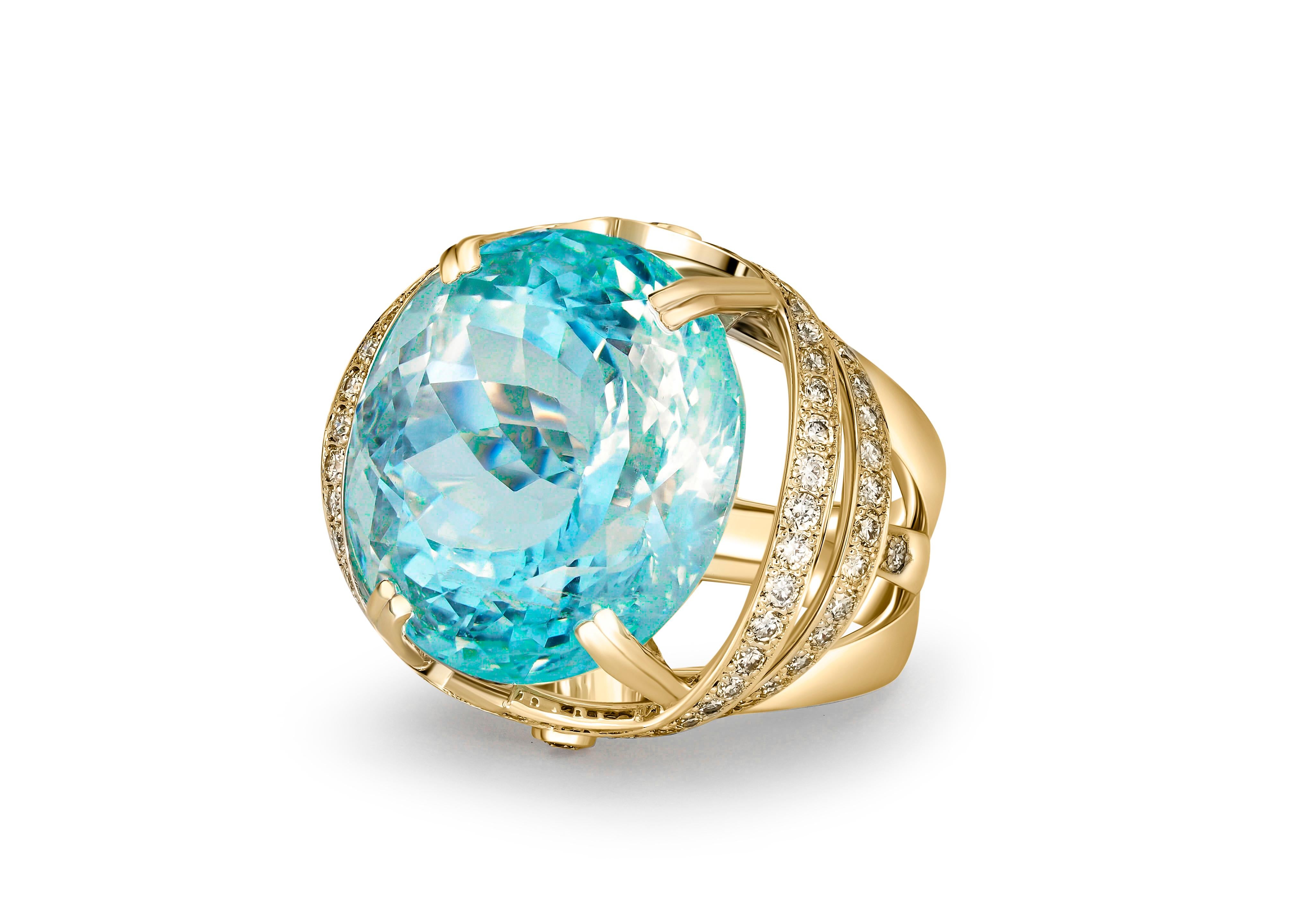 Aquamarine and diamonds 18k gold ring For Sale 3