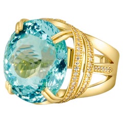 Aquamarin und Diamanten 18k Gold Ring