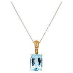 Collar art decó con colgante gota de aguamarina y diamantes Oro blanco y amarillo de 18k