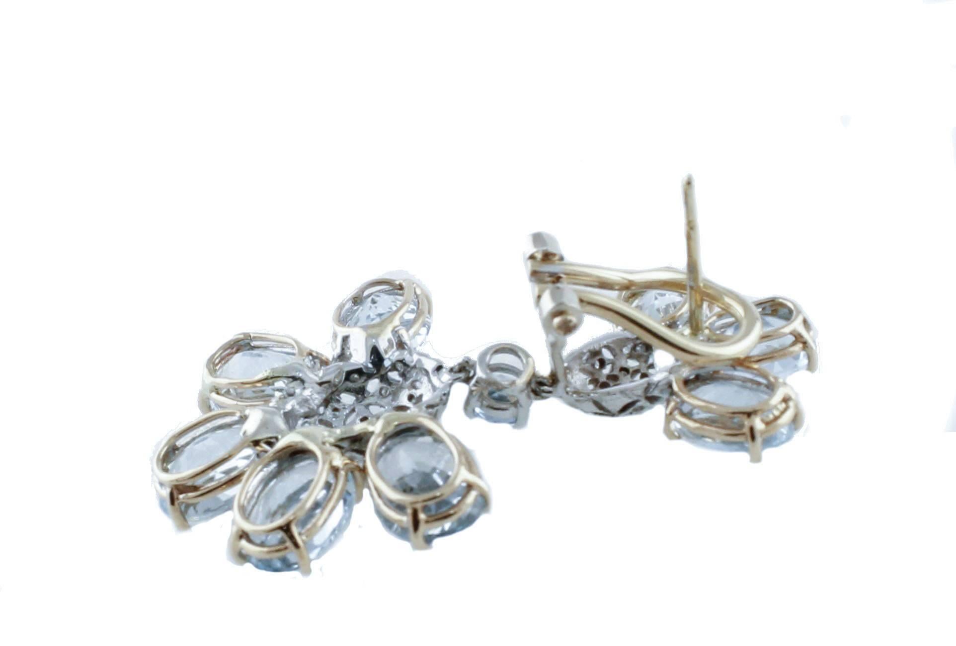 Retro Aquamarine Diamonds Rose Gold Dangling Earrings