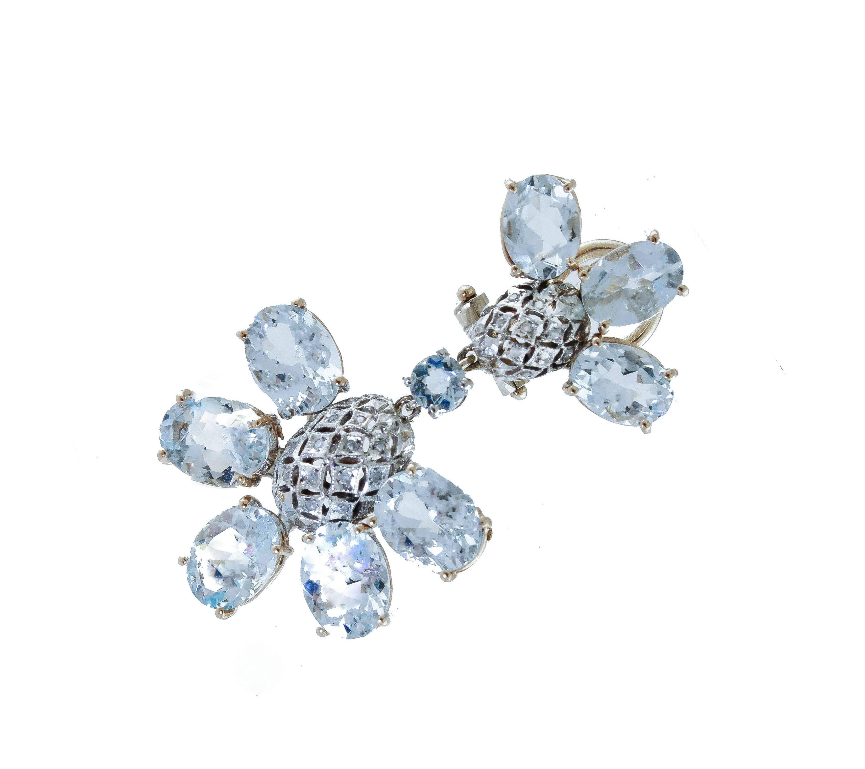Mixed Cut Aquamarine Diamonds Rose Gold Dangling Earrings