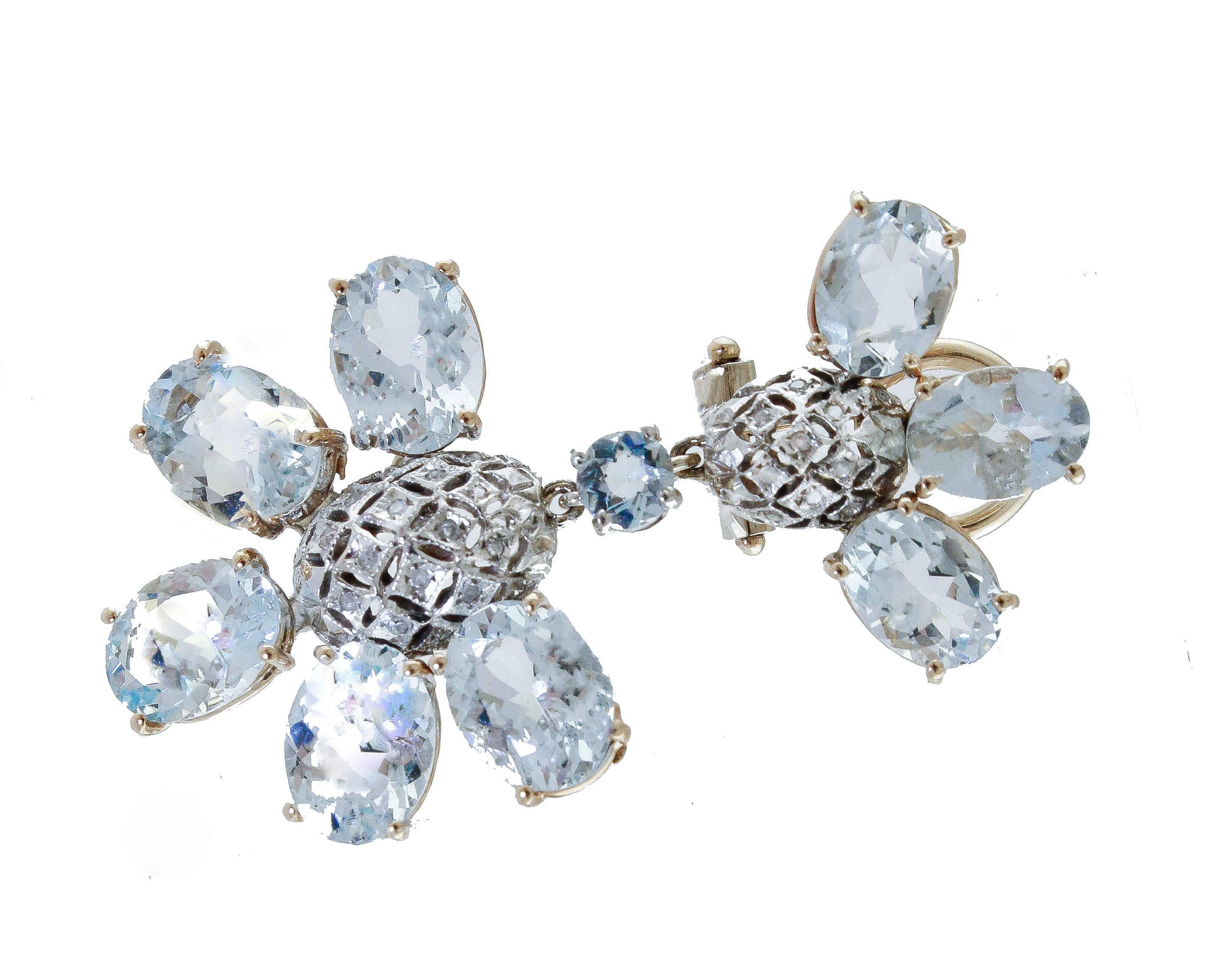 Aquamarine Diamonds Rose Gold Dangling Earrings In Good Condition In Marcianise, Marcianise (CE)