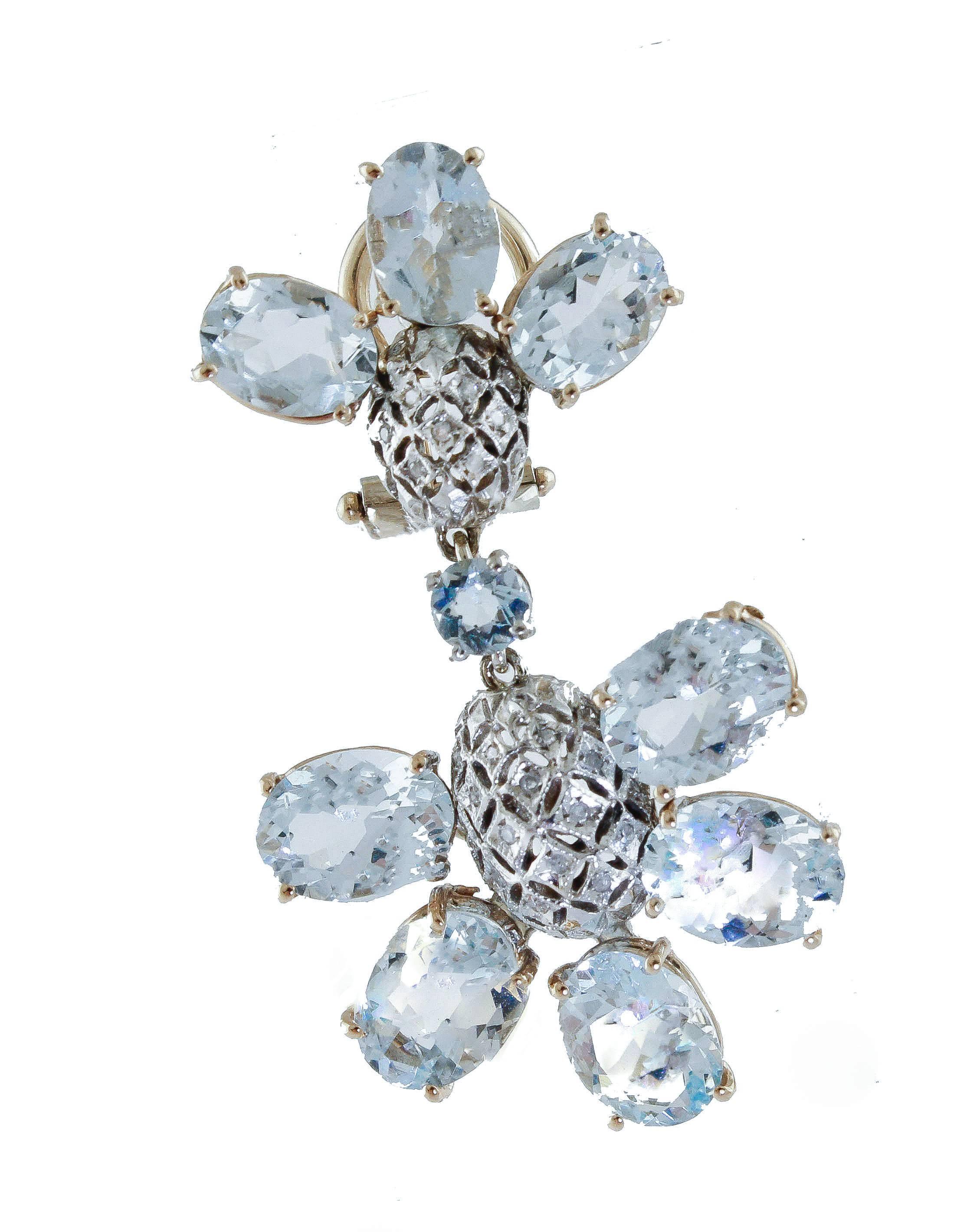 Women's Aquamarine Diamonds Rose Gold Dangling Earrings