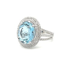 Aquamarine and Double Diamond Halo Cocktail Ring in White Gold, 5.52 Carats
