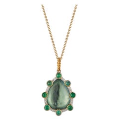 Aquamarine and Emerald Pendant in 14K White Gold