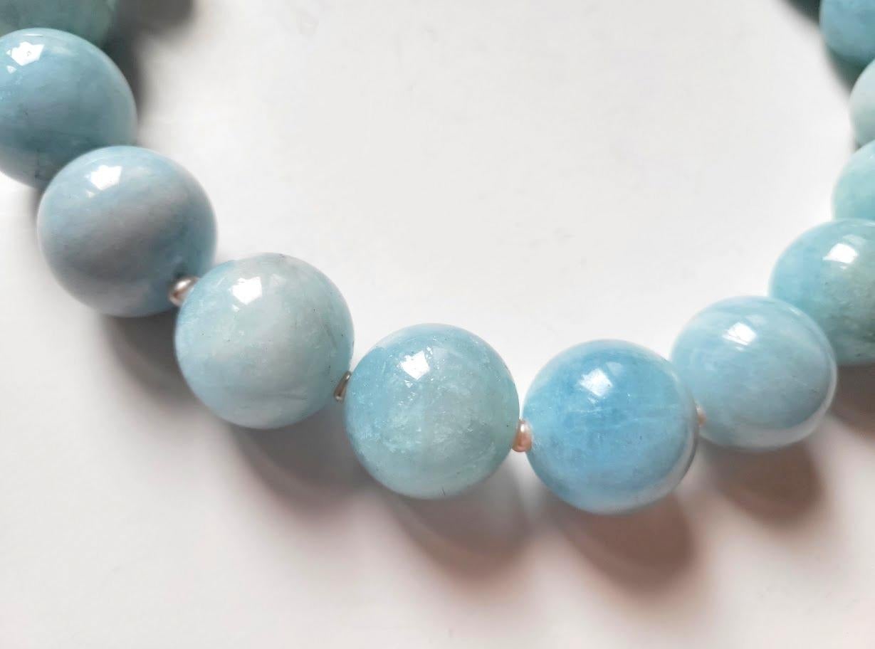 Bead Aquamarine and Freshwater Pearl Necklace For Sale