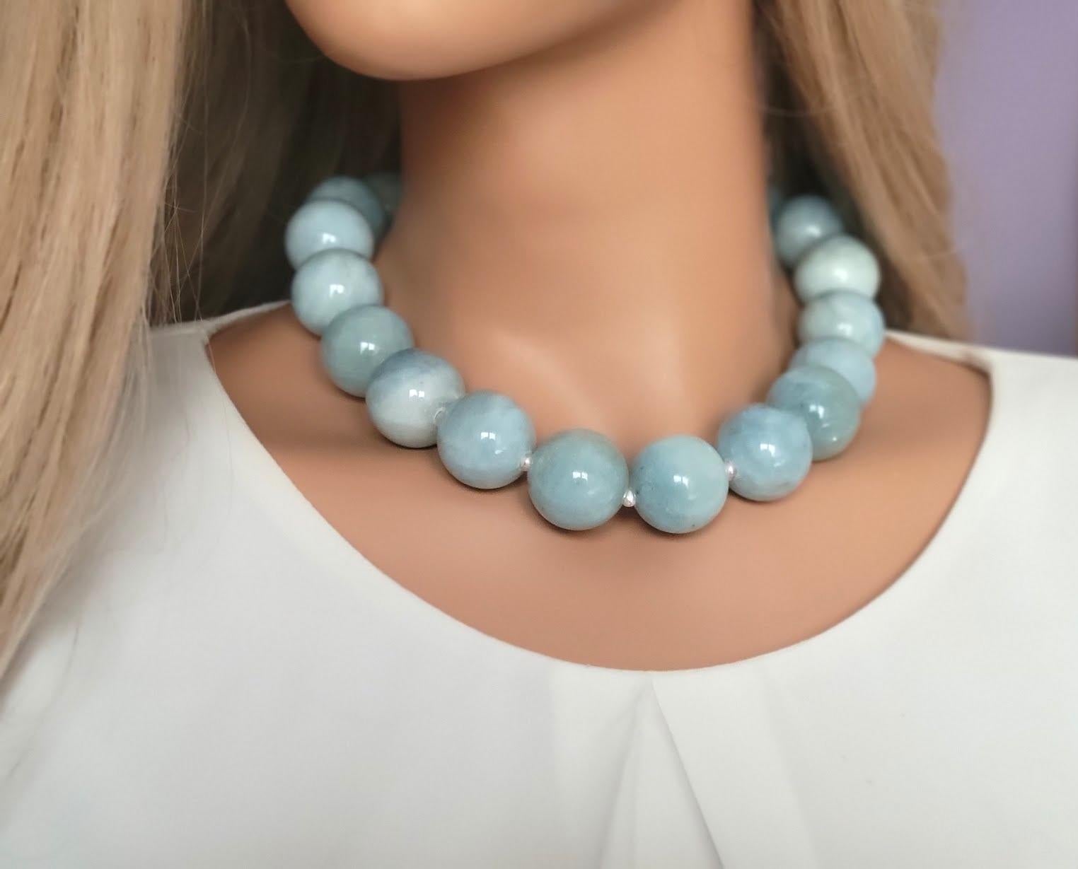 Aquamarine and Freshwater Pearl Necklace For Sale 2