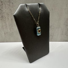 Aquamarine and Garnet Pendant Necklace in Yellow Gold – 24k Inlay, New