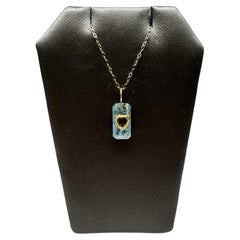 Aquamarine and Garnet Pendant Necklace in Yellow Gold – 24k Inlay, New