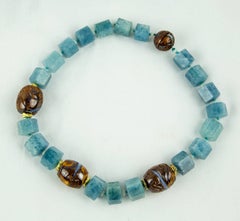 Aquamarine and Gem Opal in Matrix Beads Statement Necklace